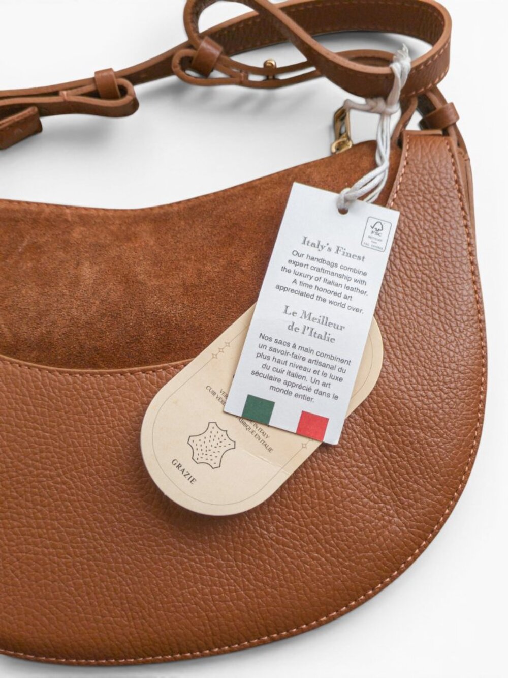 SOLD - Viola Castellani Made in Italy Leather Crescent Shoulder Bag Brown NWT - Picture 6 of 11